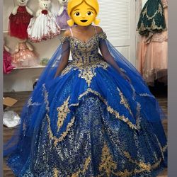 Quinceañera Dress Blue and Sparkly Gold✨