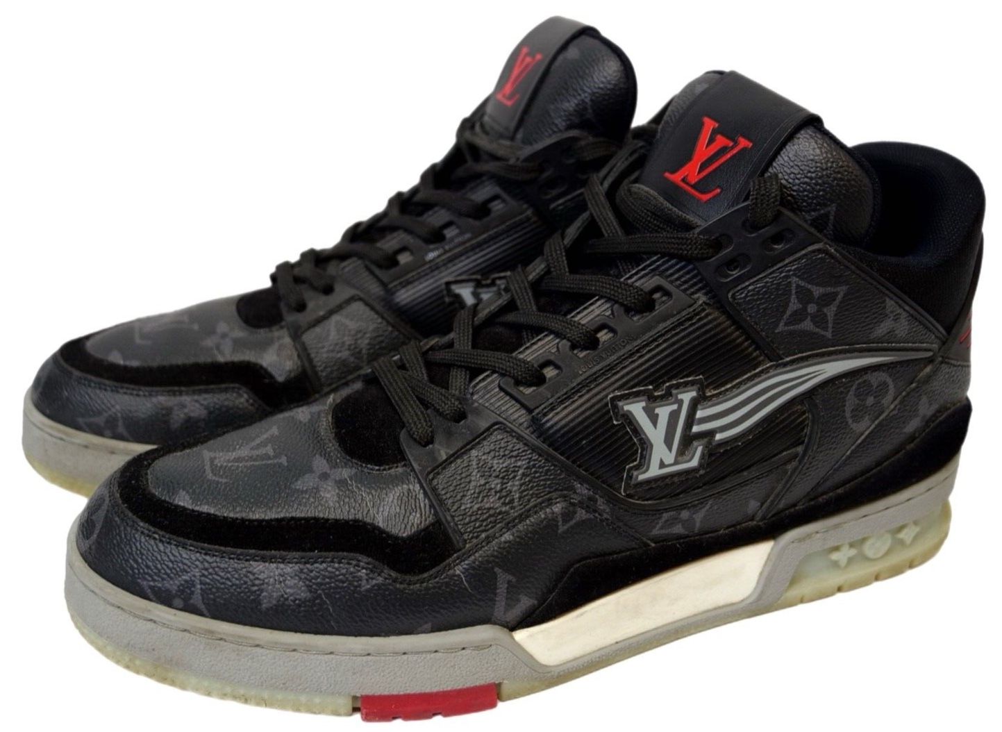 Louis Vuitton Trainer Sneaker Black Monogram LV Shoes Men's Size 9.5 US, G0 0260 