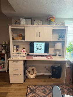 L shape computer desk with hutch