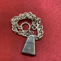 Vintage Eddie Chee Navajo Sterling Silver Bell Pendant On 925 Chain Bracelet