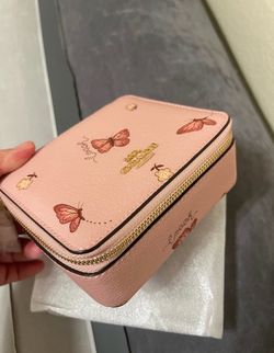 NWT! COACH C8082 Large Jewelry Box with Butterfly Print Blossom Pink