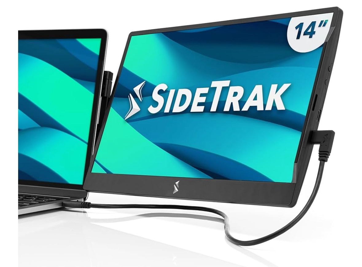 SideTrak Swivel 14" Attachable Portable Monitor Extender, FHD TFT Laptop Dual Screen with Kickstand + Unique Swivel Hinge, Compatible with Mac, PC, Ch