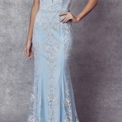 Light Blue With white And Silver Sequins Lace Size large 