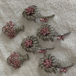Set Of Pink Rhinestone Brooches