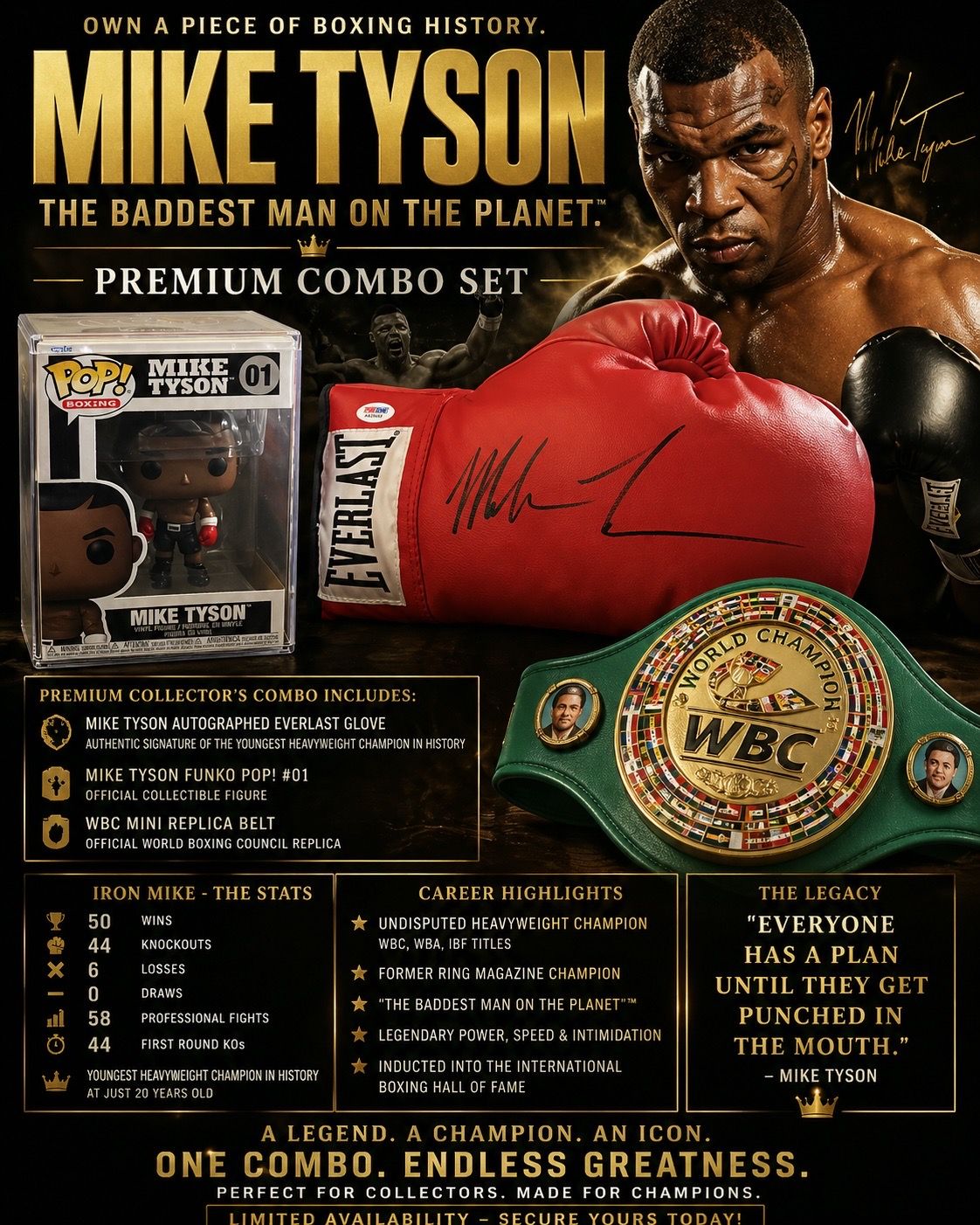 MIKE TYSON AUTOGRAPHED GLOVE + FUNKO POP COMBO π₯