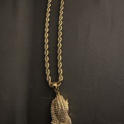 Stainless Steel Rope Chain With Player Hands Pendant
