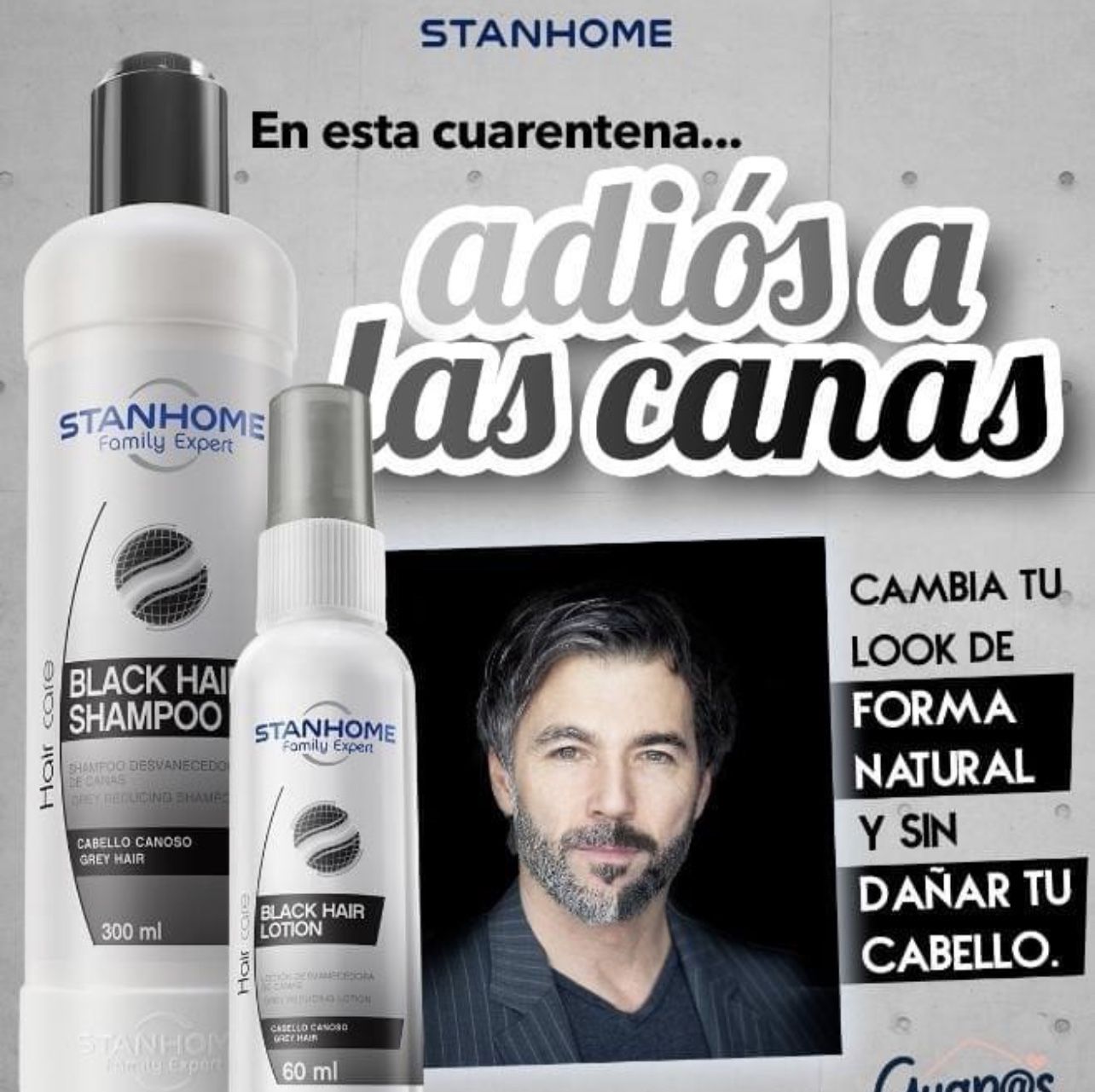 STANHOME GREY REDUCING SHAMPOO 300ml AND GREY REDUCING LOTION 60ml. Shampoo y loción de desvanecedor de canas.