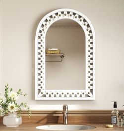 Modern White Arched Wall Mirror With Wooden Frame 36”/24”