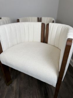 NEW - Wooden Dining Chairs - Fabric Linen