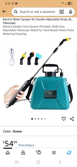 Electric Water Sprayer for Garden Adjustable Strap, 8L, Telescopic Electric Garden Yard Sprayer Portable, Multi-Use, Adjustable Telescopic Wand for Ya