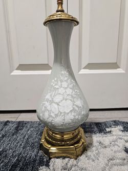 Antique Celadon Green and White Pate-sur-pate Porcelain Lamp