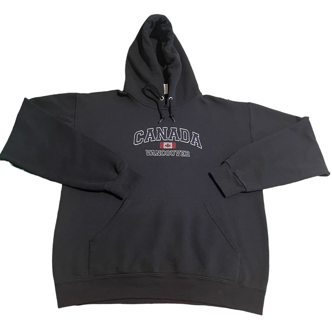 Vancouver Canada Hoodie Men Medium Black Jerzees Sweatshirt Pullover Drawstring