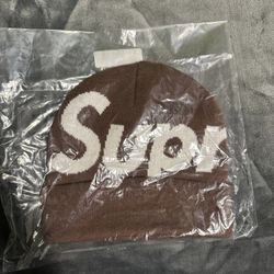 Brand New Supreme Big Logo Brown Beanie FW25
