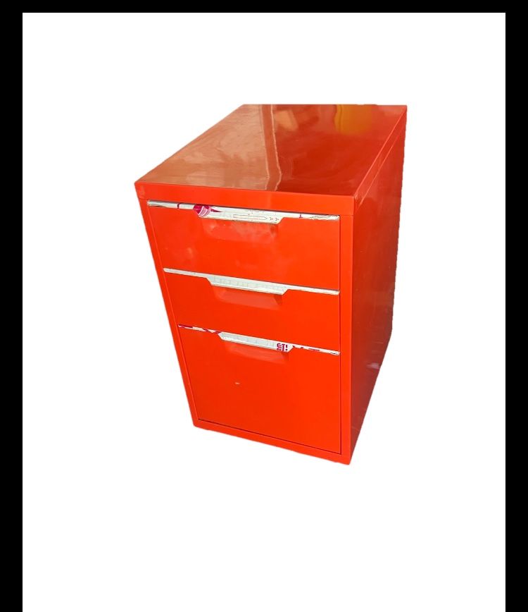 NEW Modern File Cabinet, Rich Orange with Shiny Silver-tone Handles,3 Drawer-2 Smaller, 1 for Files,locking Metal Wheel Feet!