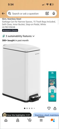 SONGMICS Slim Stainless Steel Step Trash Can