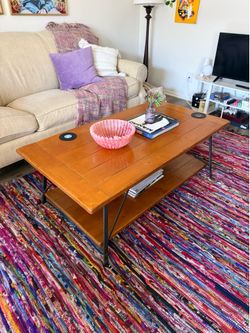 Wood Coffee Table with Metal Legs and Storage Shelf ($150 OBO)