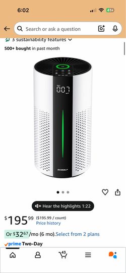 ECOSelf air purifier – 1800 sq ft, PM2.5 display