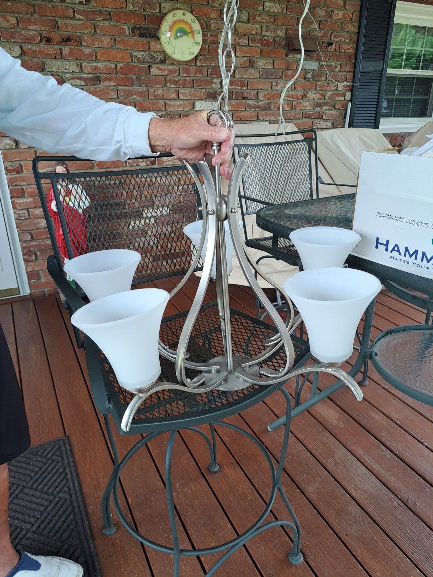 Five Light Brushed Nickel Chandelier New