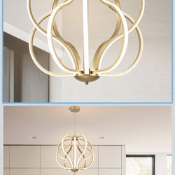 CHYING Modern Gold Chandelier with Remote Control, 10-Light 100W 3-Color Temperature Dimmable LED Chandelier for Living Room, Hanging Adjustable Penda
