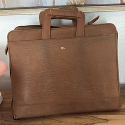 Brown Leather Briefcase – Monogram RL – Classic Business Bag