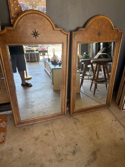 mid-20th century Italian burl olive dual arched wall mirror