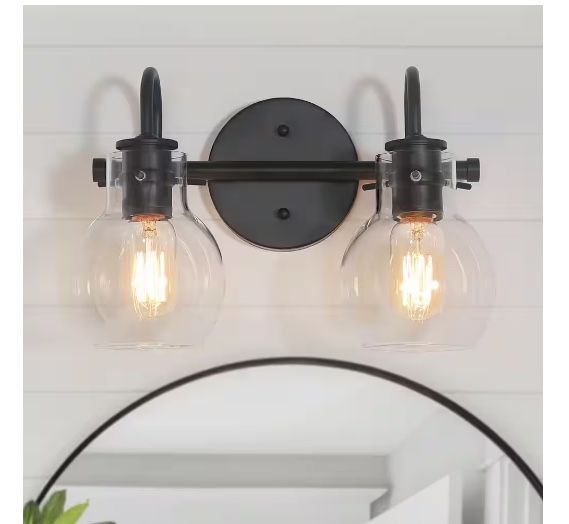 LNC 13 in. 2-Light Modern Arched Mirror Bathroom Powder Room Vanity Light with Globe Glass Shades