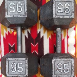PAIR OF 95 LB. STEEL HEX DUMBBELLS 