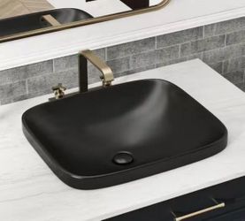 Black Semi Recessed Ceramic Bathroom Sink 17”x15”