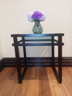 Metal Table With Glass Top. 24" Wide X 19" Deep X 24" High.