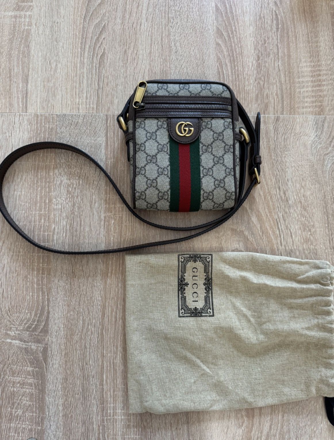 GUCCI Ophidia Mini Leather-Trimmed Monogrammed Coated-Canvas Messenger Bag