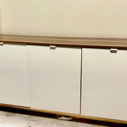 Modern 3 Door Cabinet, Sideboard, Credenza, Light Brown /White