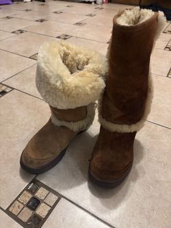 Tall Brown Suede Winter Boots with Fur Lining
