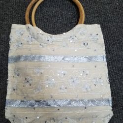 Indian Style White Canvas Tote Bag with Zipper