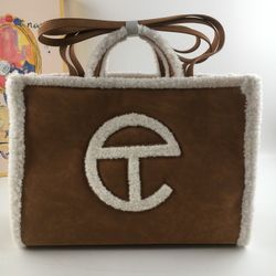 UGG x Telfar Medium Shopper Chestnut with shearling trim shopping bag