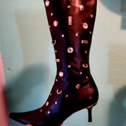 Luciano Padovon Designer Black Studded Bling Boots..Size 8 Womens..Like New!