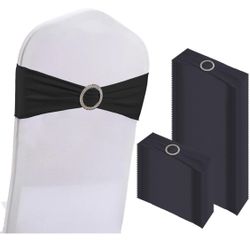 WJWHQ 90PCS Spandex Stretch Chair Sashes Bows Elastic Chair Cover Bands Ties With Buckle Slider For Wedding Party Reception Events Universal Ceremony