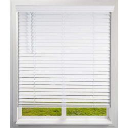 White Cordless Faux Wood Blinds with 2 in. Slats 34 in. W x 60 in. L
