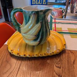 Vintage Ancora ceramic Banana Pitcher And World Bazaar Banana Platter 