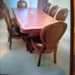 Luxury Large Dining Table With Extra Extended Piece And 8 Soft Chairs