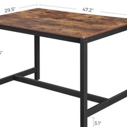 Dining Table, Kitchen Table for 4 people, 47.2 Inches ,Heavy Duty Metal Frame, Industrial Style, for Living Room, Dining Room, Office, Rustic