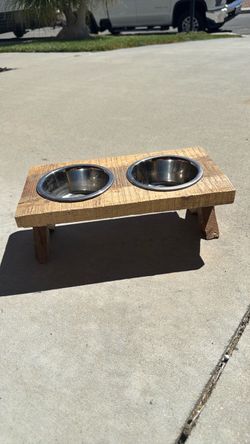 Rustic Wood Small Pet Elevated Pet Feeder with Two Bowls