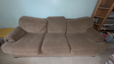 Extra-Long 103" Corduroy Sofa / Couch w/ Removable Cushions & Nailhead Trim