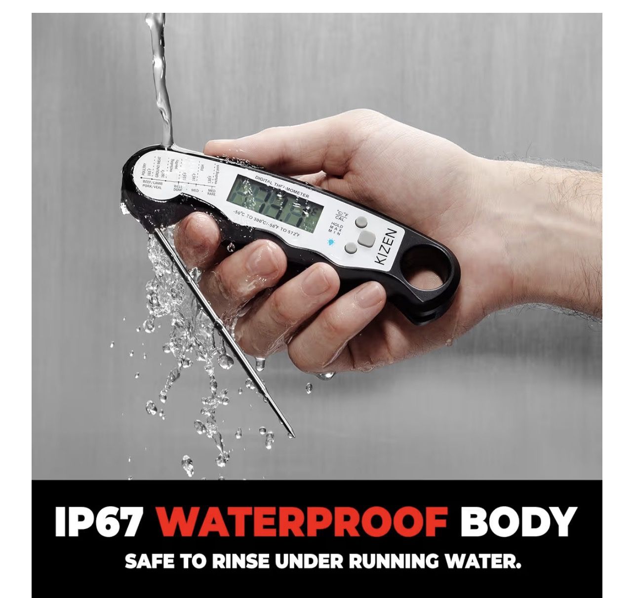 Instant Read Meat Thermometer Digital - Food Thermometer for Cooking, Grill, Oven, BBQ - IP67 Rated Waterproof - Large Backlit Display and Magnetic Ba