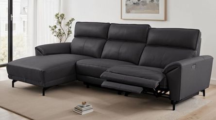 Brand New Black Top Grain Leather Power Reclining Sectional Sofa