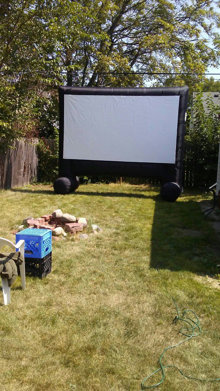 17 feet projector blow up screen this does not come with the projector anymore this is just the screen that’s why I lowered the price