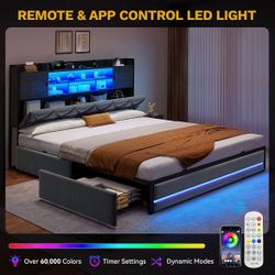 Queen Size bed with RGB Lights and Storage