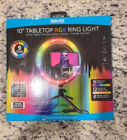 NEW & SEALED Bower 10" RGB Ring Light Kit - Tabletop Tripod + Phone Holder