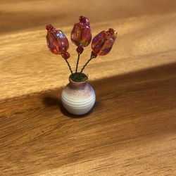 Handmade Miniature Beaded Flower In Pot 