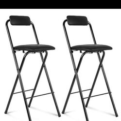2 Pcs Folding Bar Stool with Backrest, Tall Foldable Stool Chair Portable High Folding Bar Chair Counter Height Seat Leather Padded for Kitchen Island