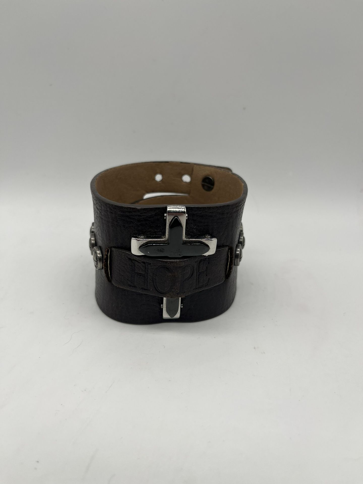 Good Works Genuine Leather Bracelet with 2 Straps & Crucifix -Hope